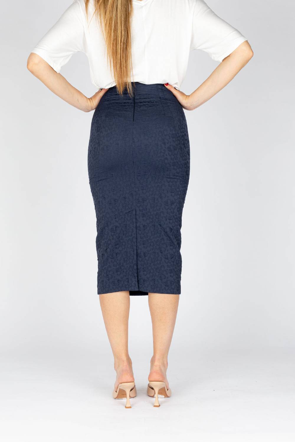 L.Pucci Gonna a tubino vita alta effetto bustier tessuto jacquard fiore colore blu Consegna Veloce