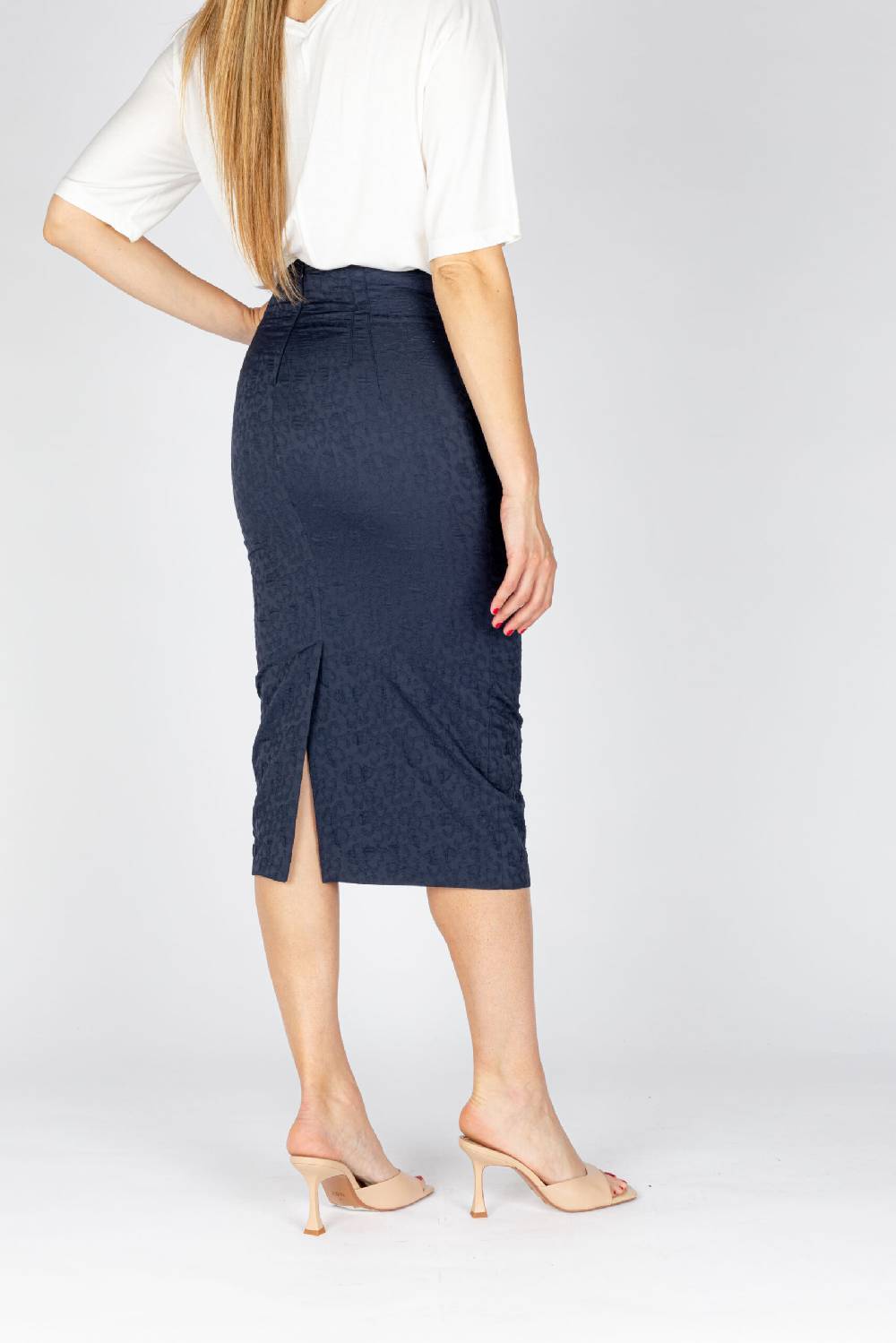 L.Pucci Gonna a tubino vita alta effetto bustier tessuto jacquard fiore colore blu Consegna Veloce