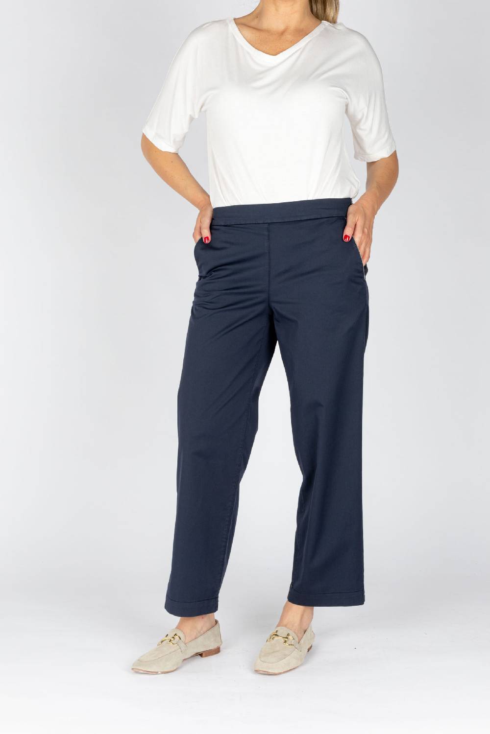 L.Pucci Pantaloni a gamba morbida tessuto popeline stretch colore blu Convenienza