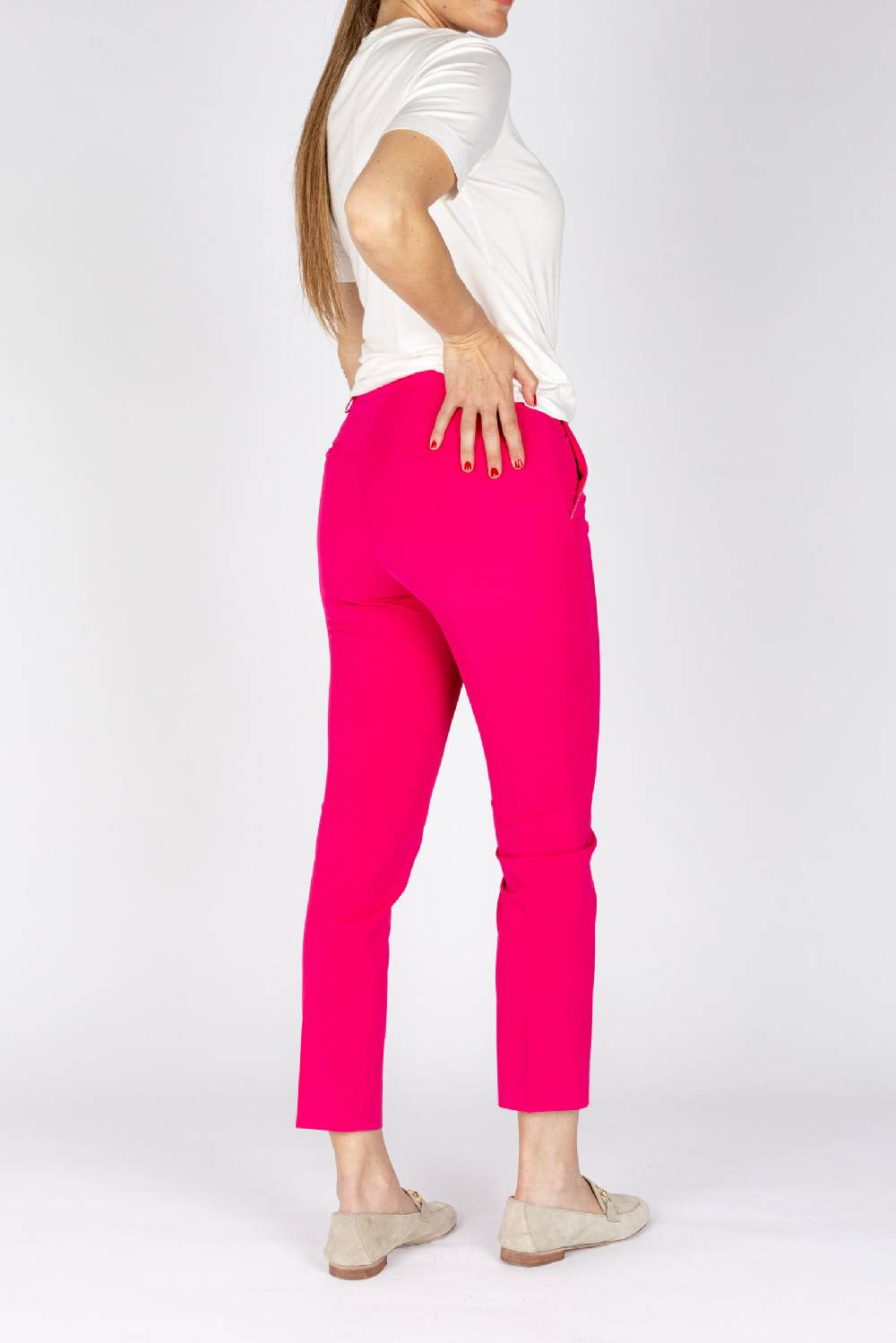 L.Pucci Pantaloni modello gamba stretta tessuto tecnico stretch colore fucsia Outlet