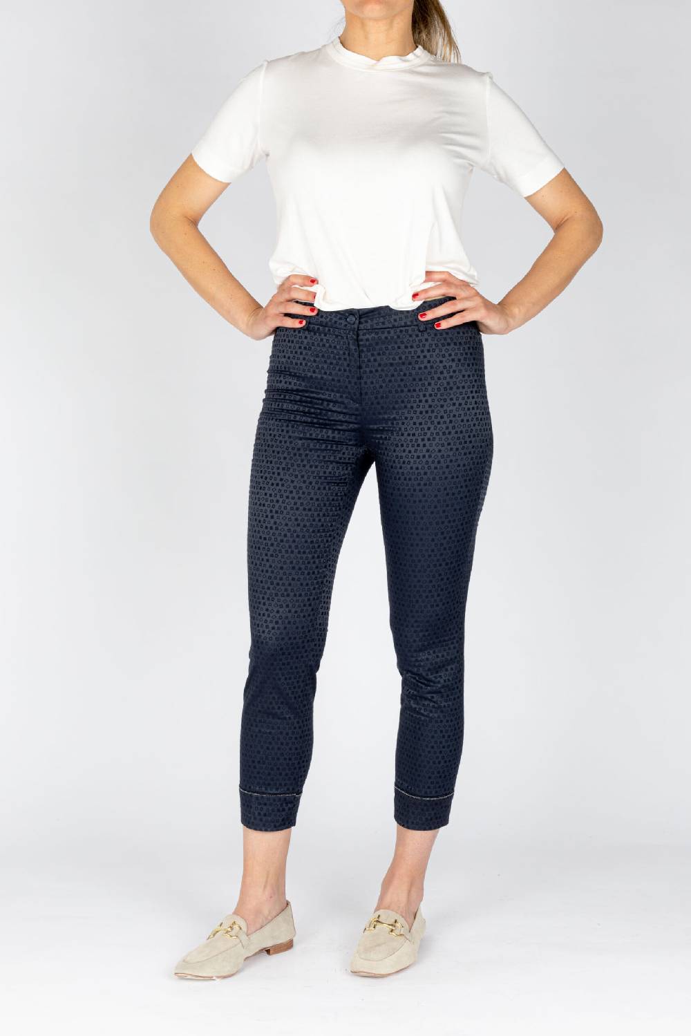 L.Pucci Pantaloni modello capri tessuto cotone operato colore blu disegno quadretto Offerte