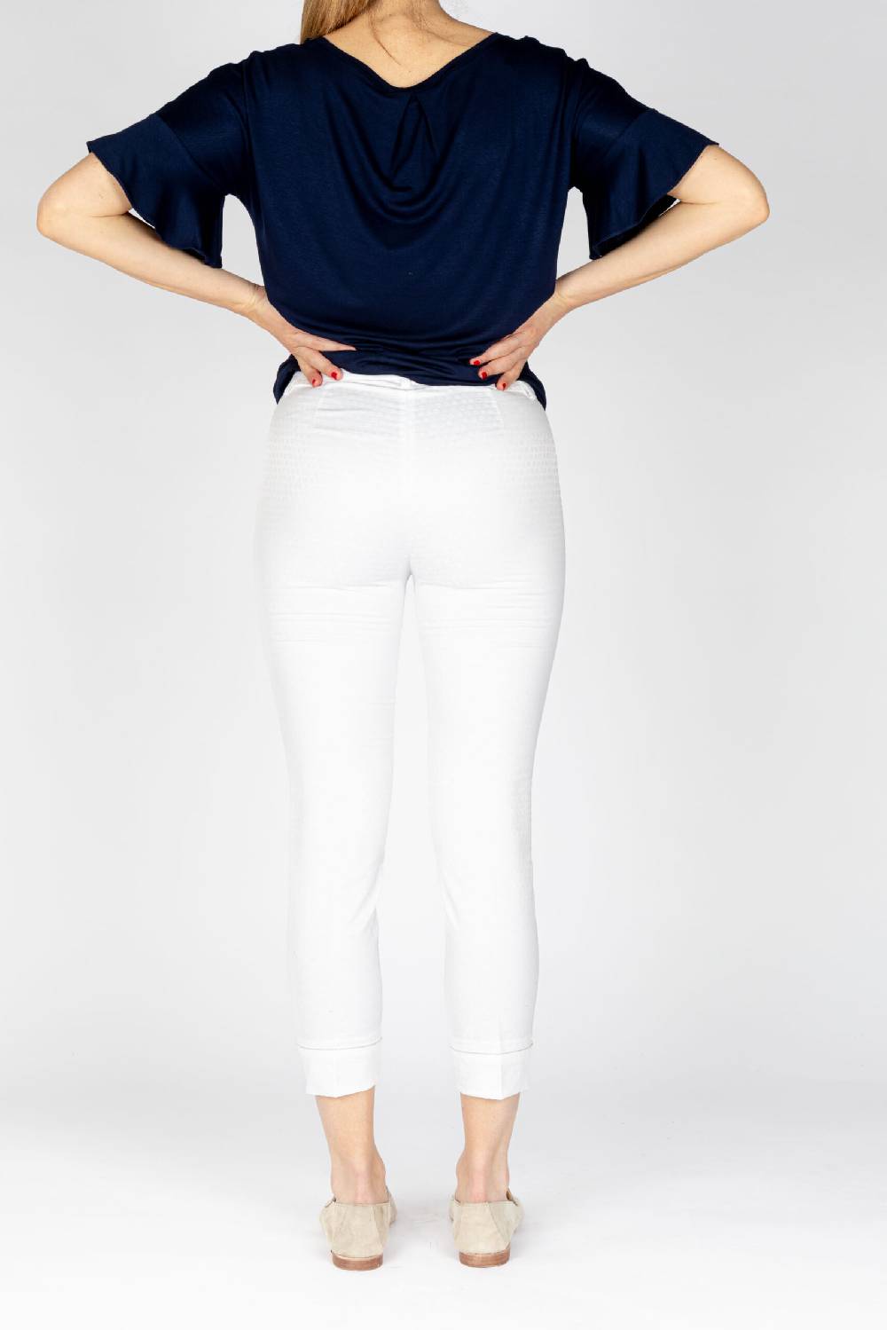 L.Pucci Pantaloni modello capri tessuto cotone operato colore bianco disegno quadretto Hotsell