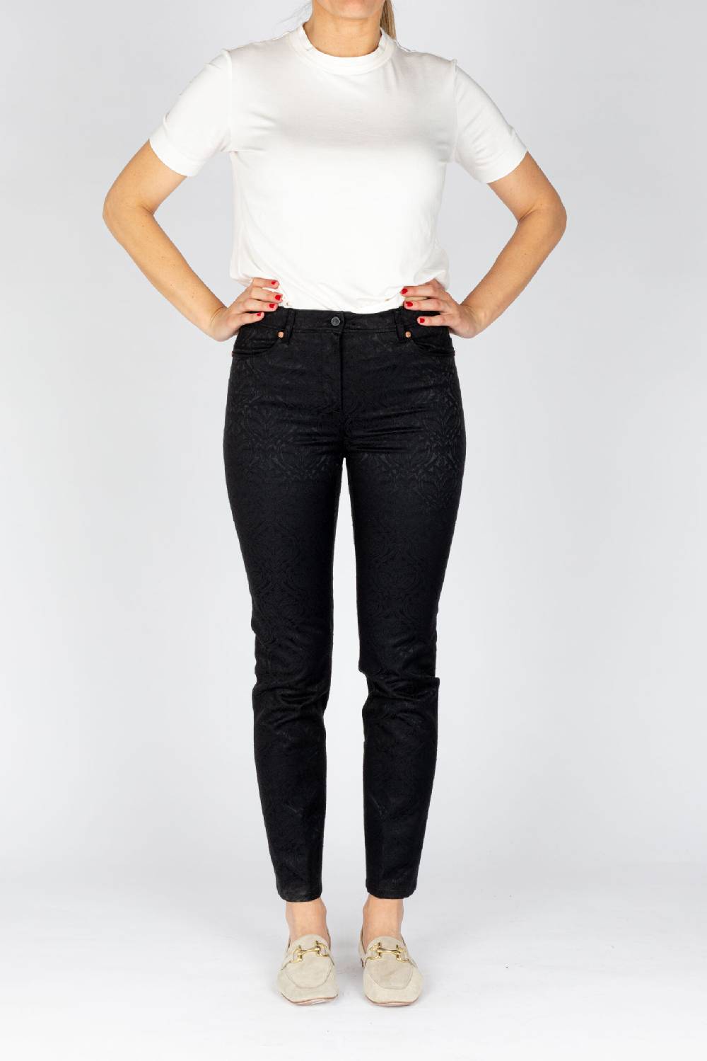 L.Pucci Pantaloni disegno fiore colore nero, linea Jeans tessuto jacquard I Più Venduti