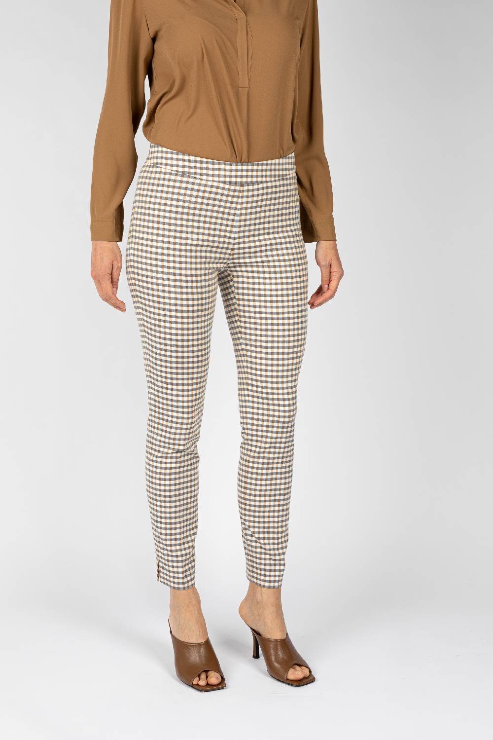 L.Pucci Pantaloni tessuto disegno quadretto colore blu, linea a sigaretta Nuova