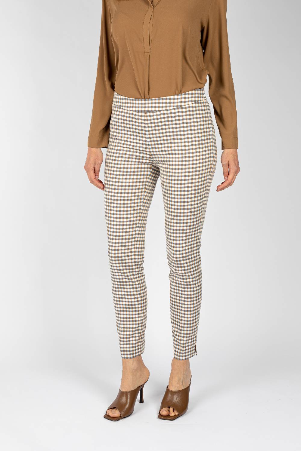 L.Pucci Pantaloni tessuto disegno quadretto colore blu, linea a sigaretta Nuova