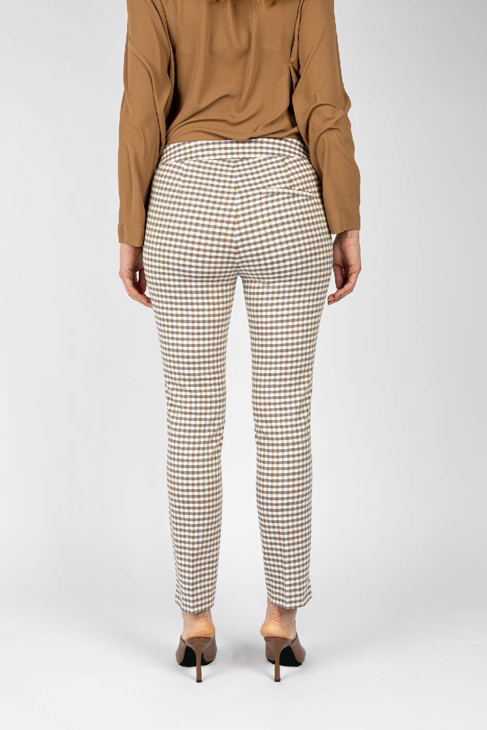 L.Pucci Pantaloni tessuto disegno quadretto colore blu, linea a sigaretta Nuova