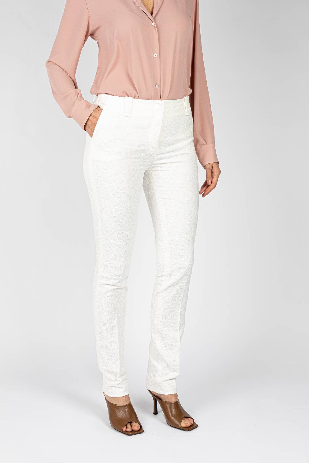 L.Pucci Pantaloni tessuto jacquard colore bianco, gamba regolare Nuovo