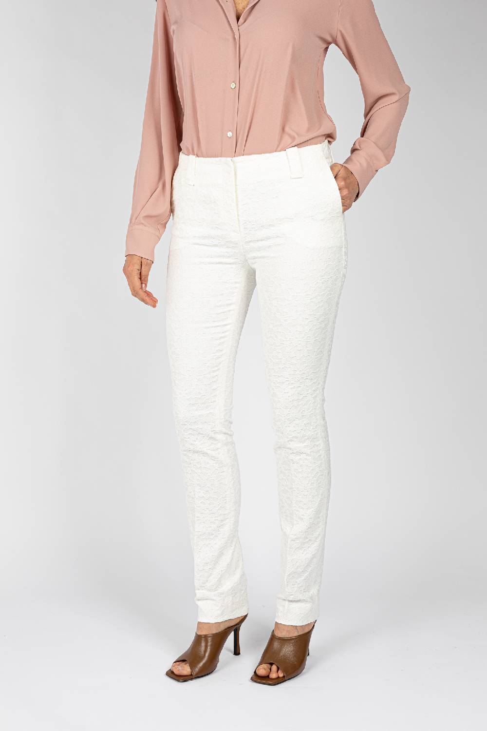L.Pucci Pantaloni tessuto jacquard colore bianco, gamba regolare Nuovo