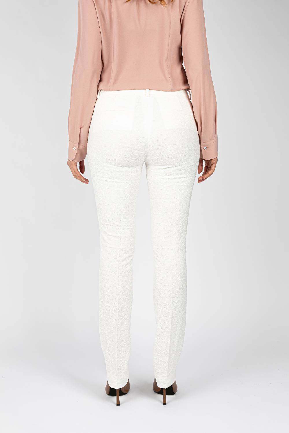 L.Pucci Pantaloni tessuto jacquard colore bianco, gamba regolare Nuovo