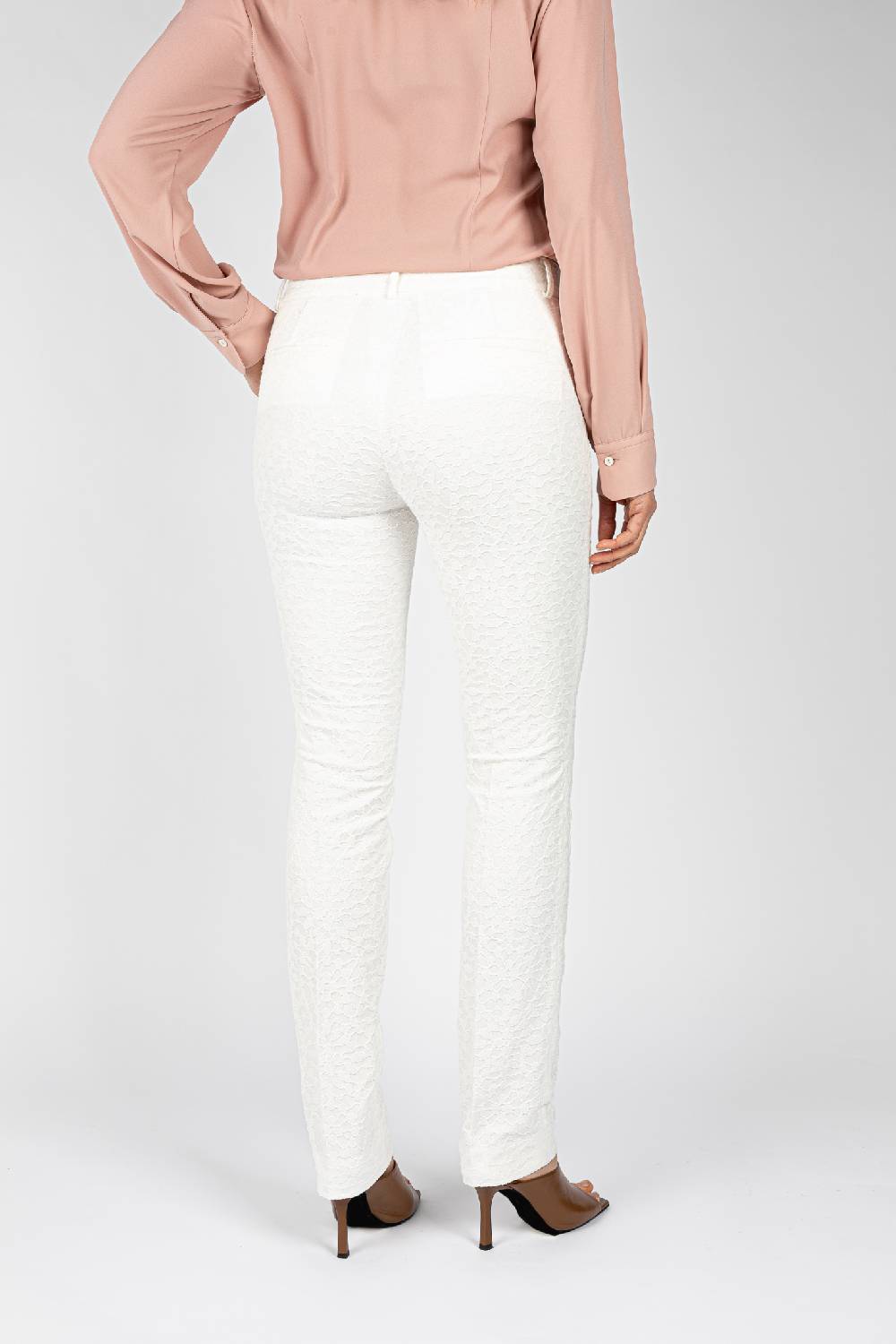 L.Pucci Pantaloni tessuto jacquard colore bianco, gamba regolare Nuovo