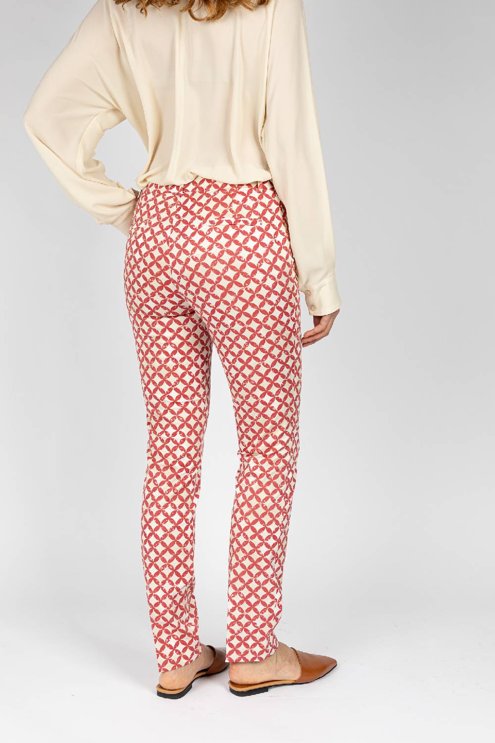 L.Pucci Pantaloni tessuto fantasia a cerchi rosso, gamba regolare Vendita