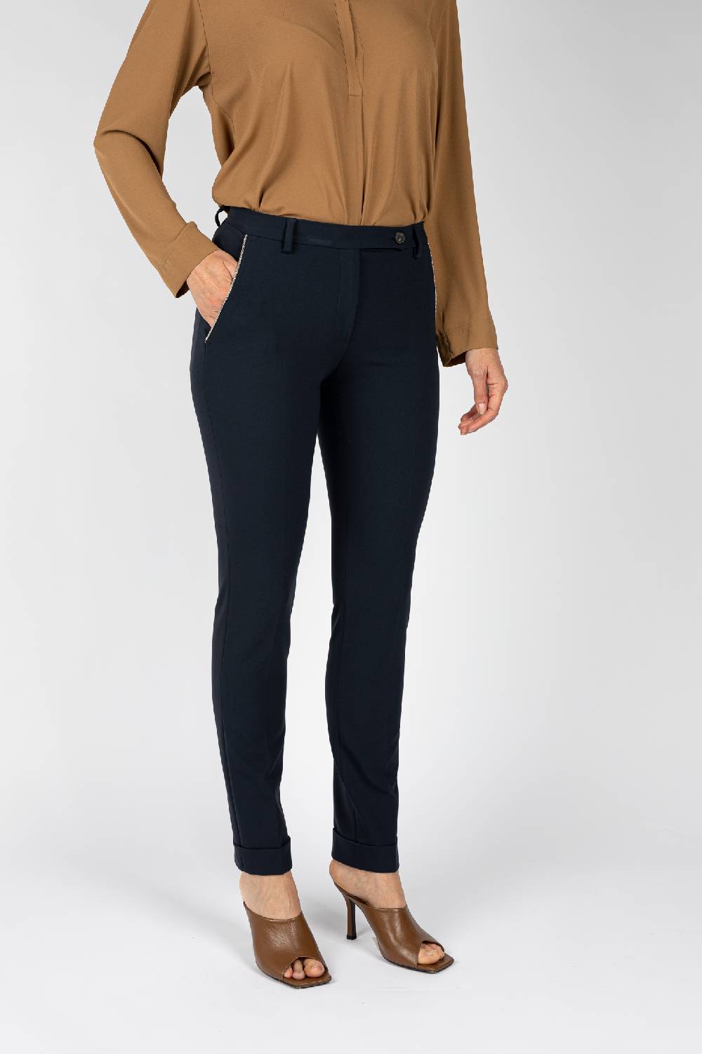 L.Pucci Pantaloni gamba regolare con rovescia colore blu Promozione Limitata