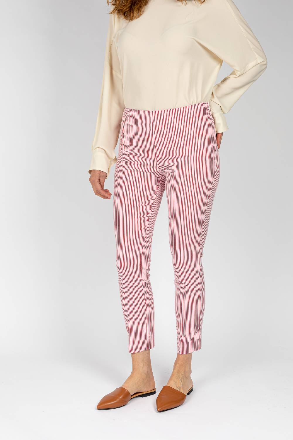 L.Pucci Pantaloni a riga colore rosso da donna linea stretta Presa