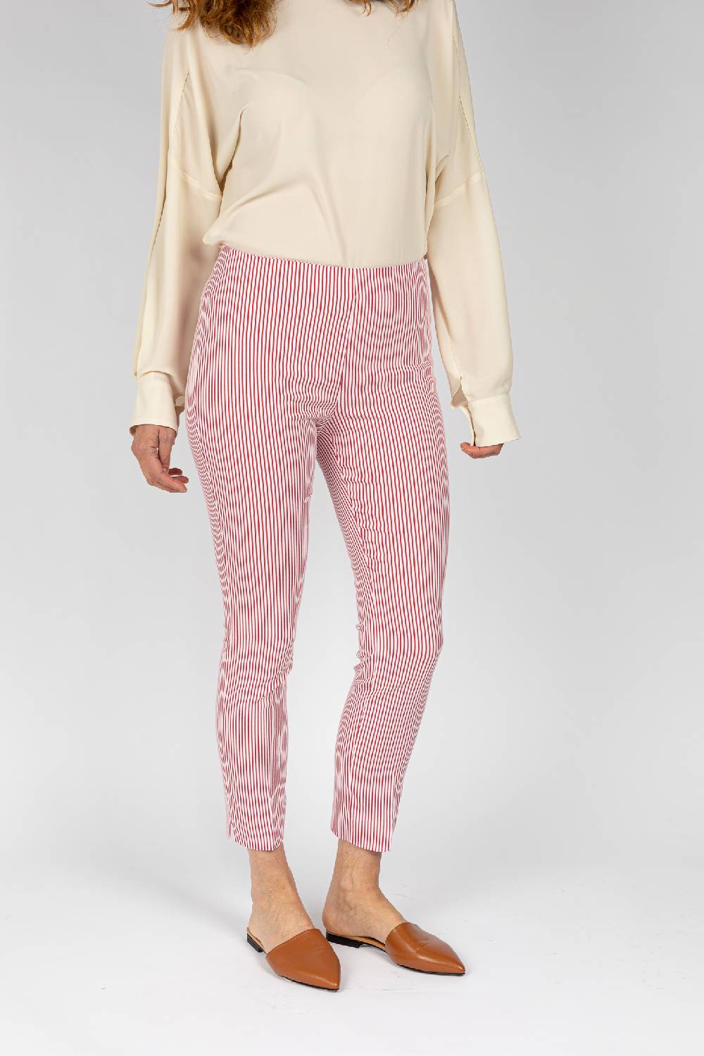 L.Pucci Pantaloni a riga colore rosso da donna linea stretta Presa