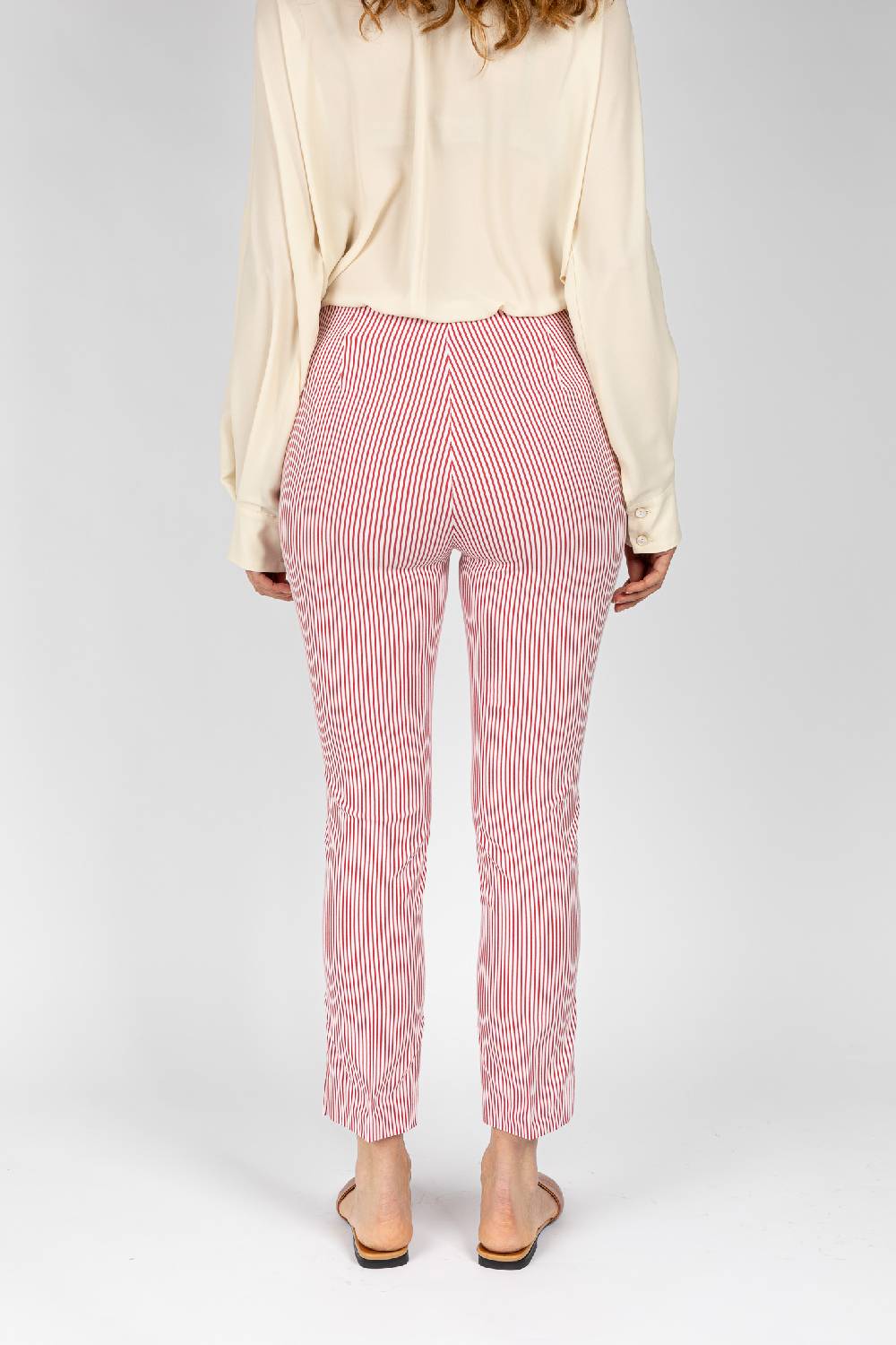 L.Pucci Pantaloni a riga colore rosso da donna linea stretta Presa