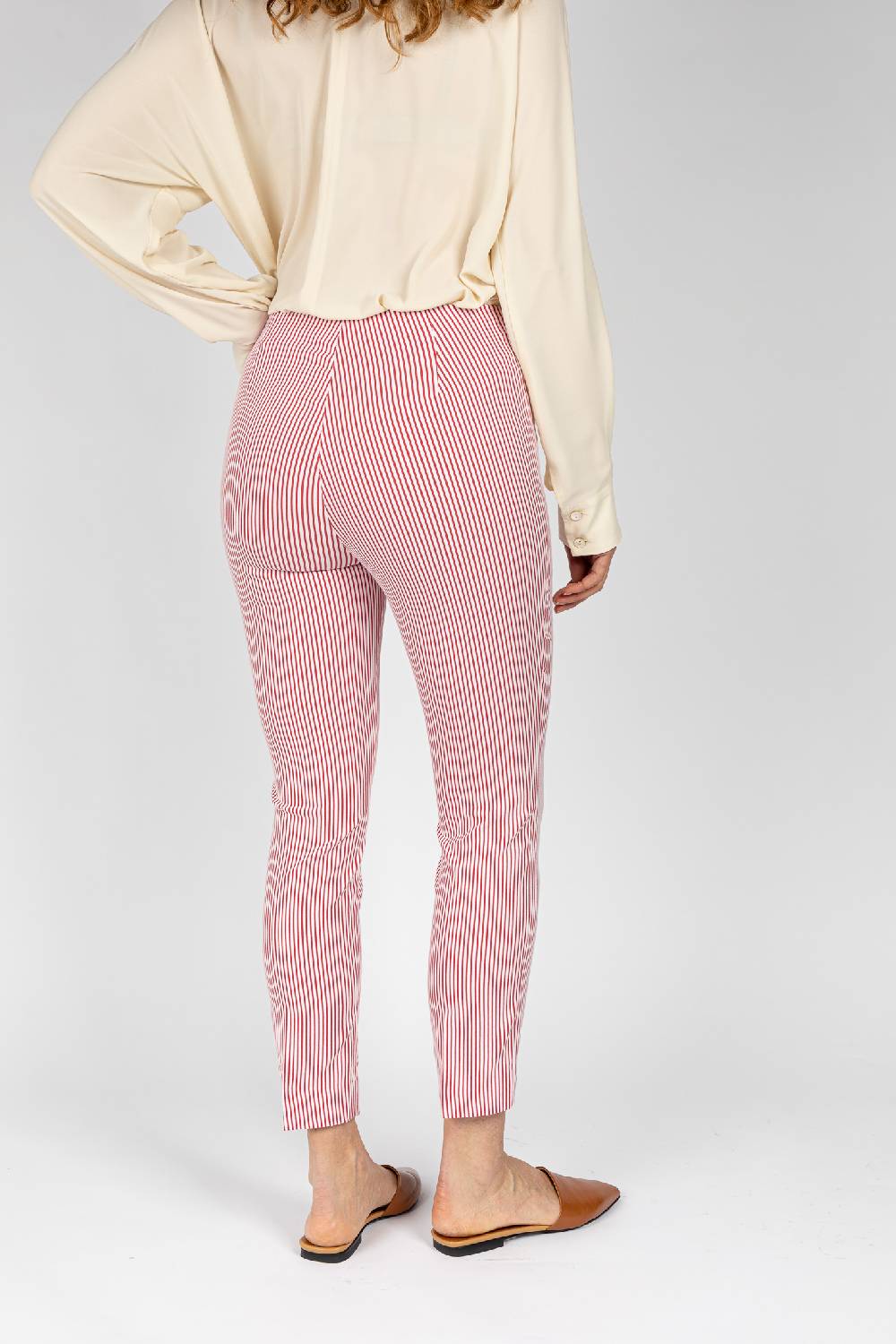 L.Pucci Pantaloni a riga colore rosso da donna linea stretta Presa