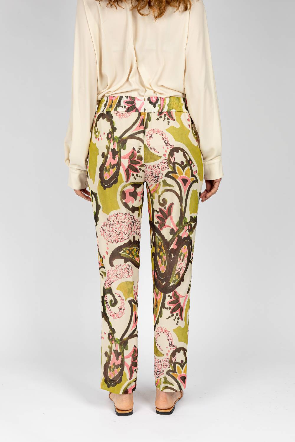 L.Pucci Pantaloni stampati disegni cachemire beige verdi linea morbida da donna Hotsell
