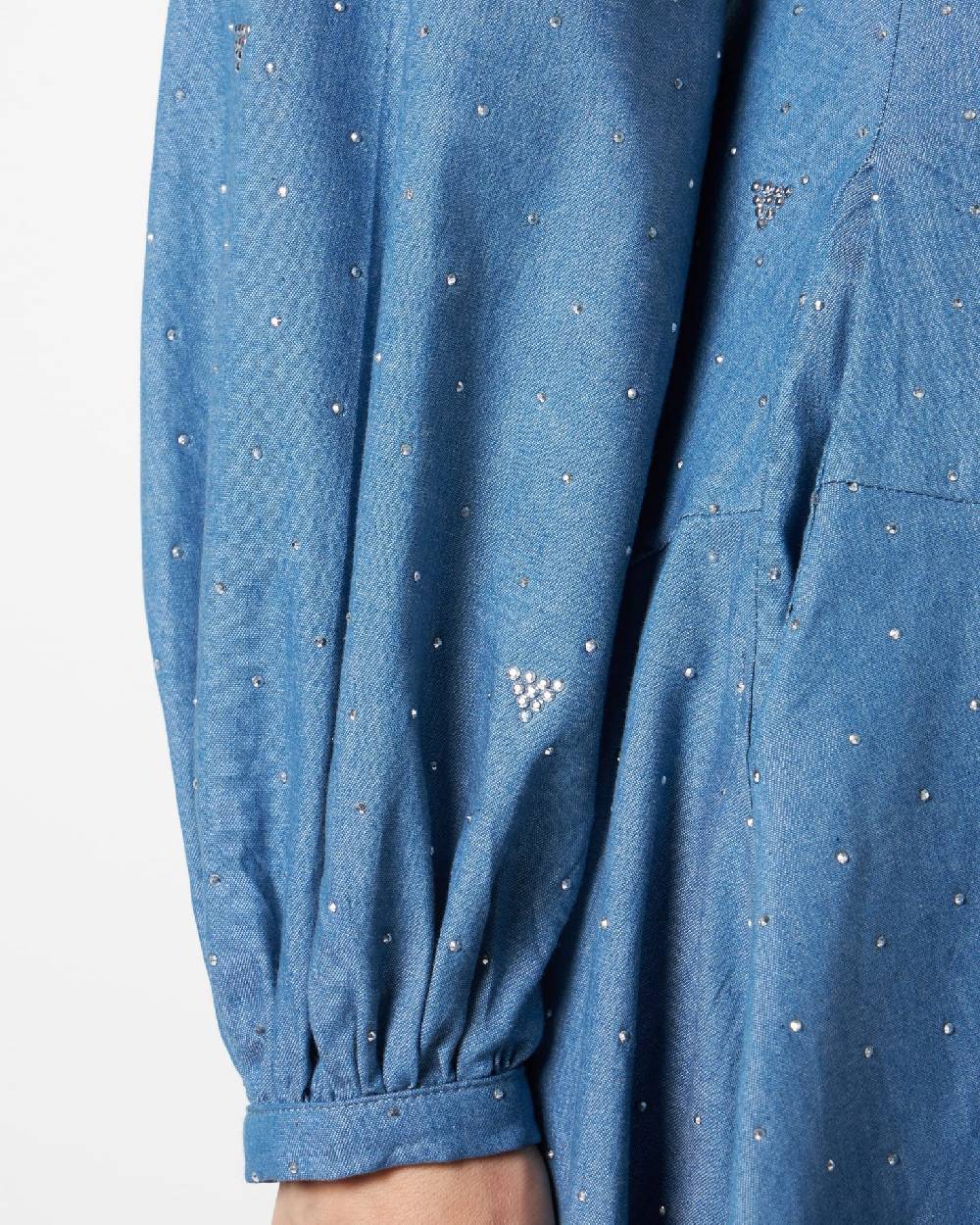 Le Twins Lucrezia Chambray Jeans Celeste con Strass In Vendita