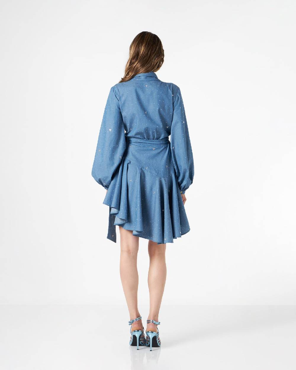Le Twins Lucrezia Chambray Jeans Celeste con Strass In Vendita