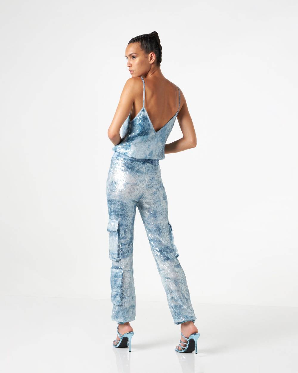 Le Twins Roby Paillettes Jeans Celeste Vendita