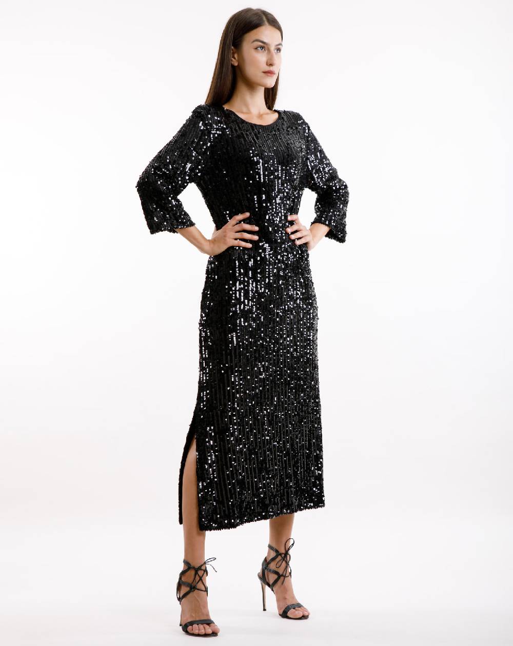 Le Twins Abito Michela – Paillettes Nero Shopping Online