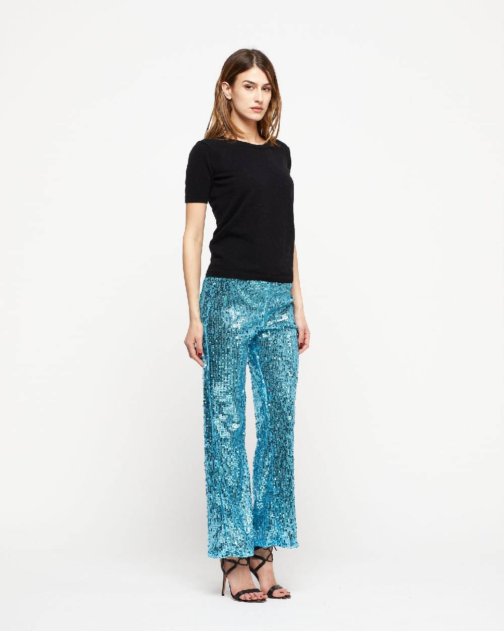 Le Twins Pantalone Raffy – Paillettes Celeste Soddisfazione Garantita