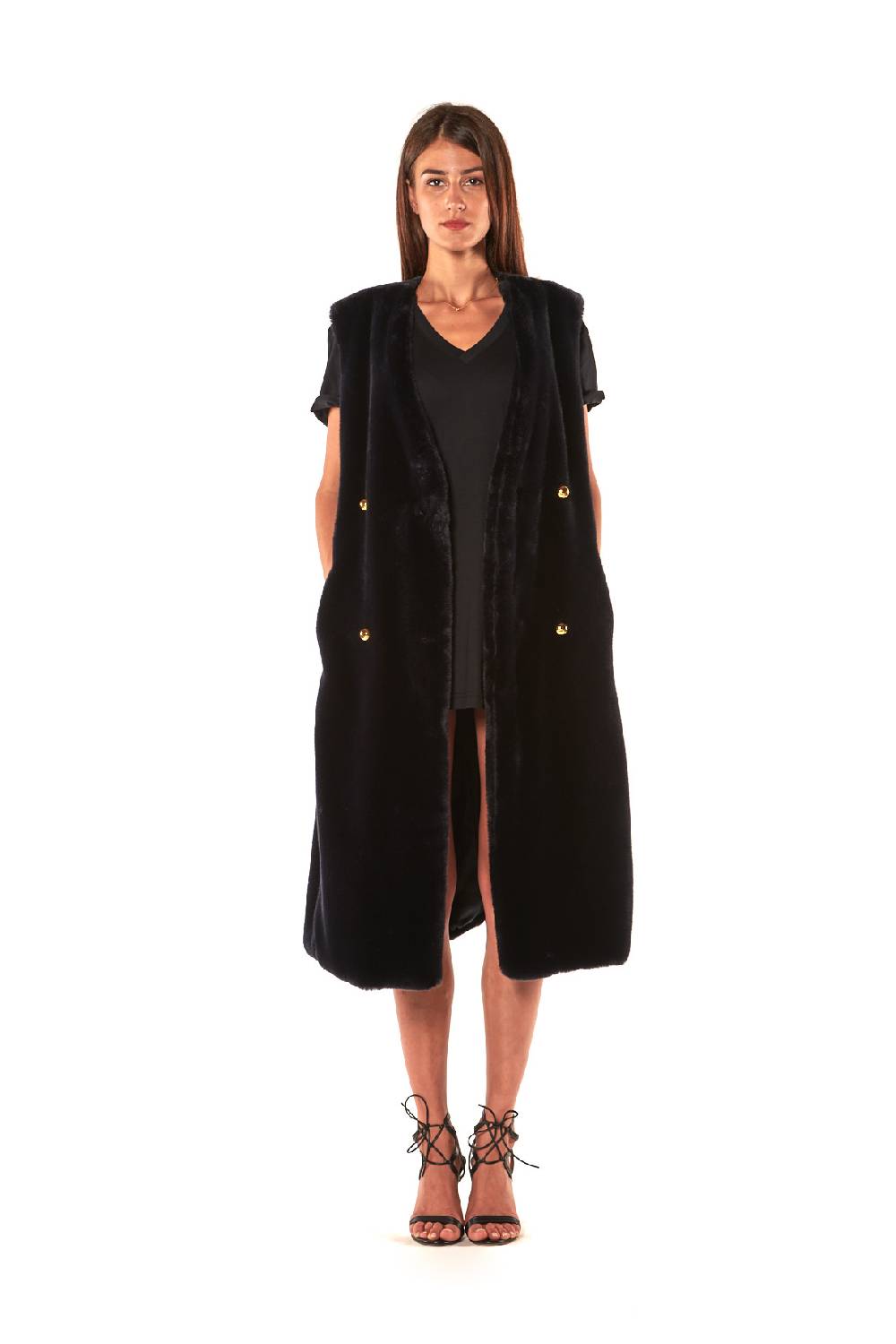 Le Twins GILET ECOPELLICCIA DOPPIO PETTO LUNGO Saldi