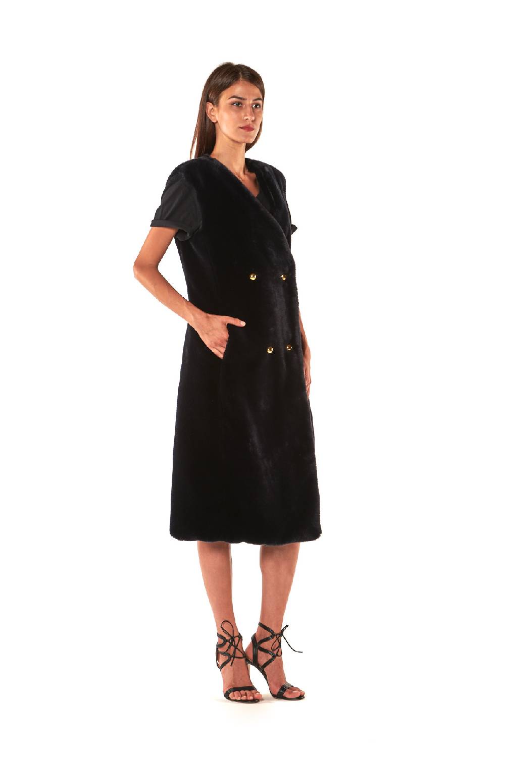 Le Twins GILET ECOPELLICCIA DOPPIO PETTO LUNGO Saldi