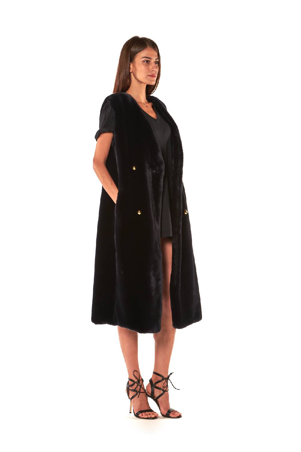 Le Twins GILET ECOPELLICCIA DOPPIO PETTO LUNGO Saldi
