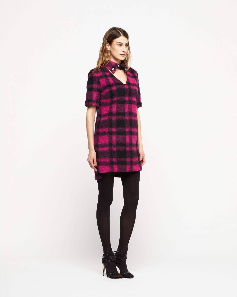 Le Twins Abito Parma – Quadri Fucsia e Nero In Linea
