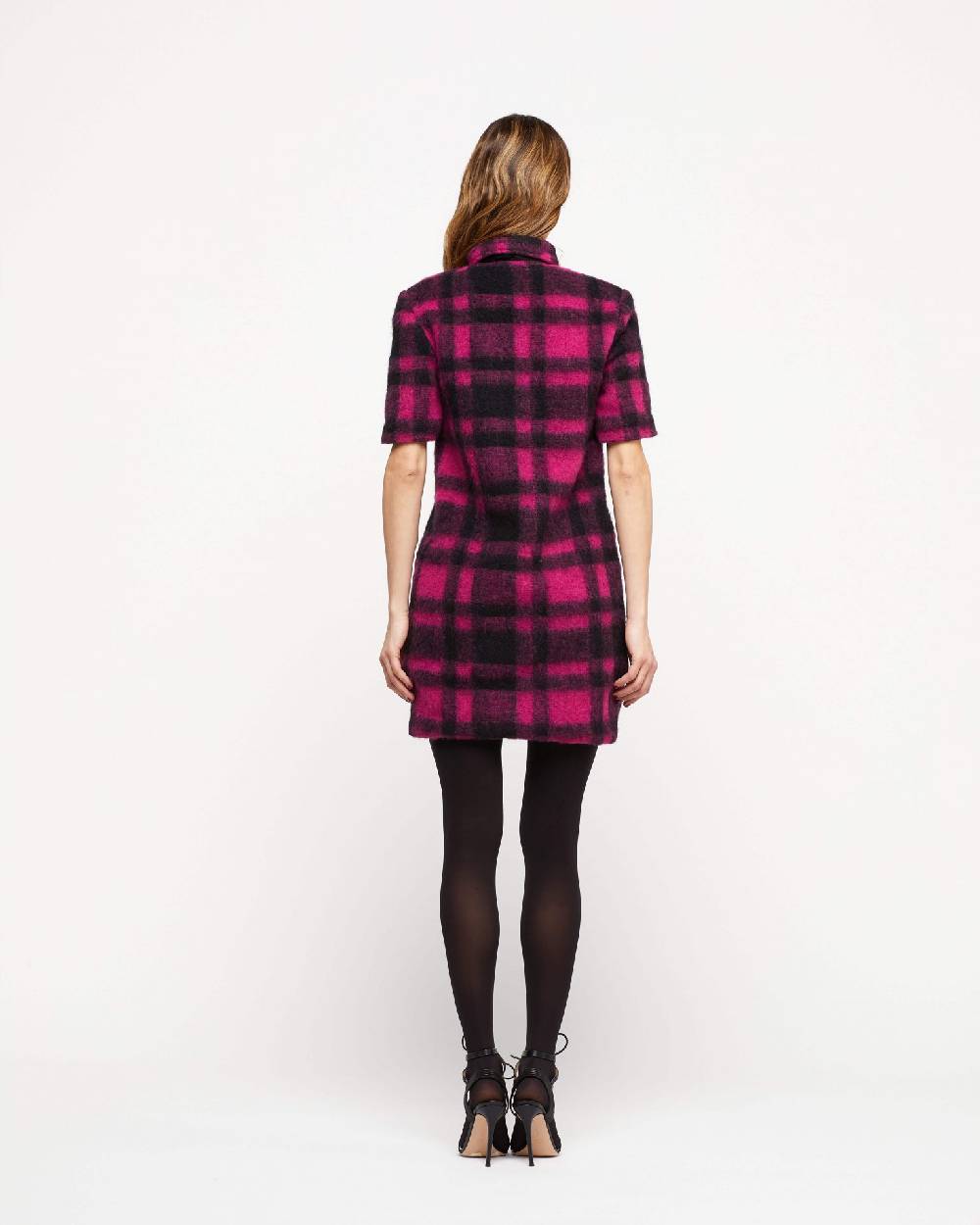 Le Twins Abito Parma – Quadri Fucsia e Nero In Linea