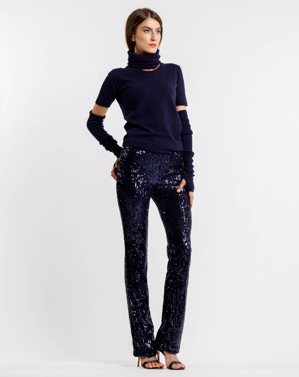 Le Twins Pantalone Raffaella – Paillettes Blu Soddisfazione Garantita