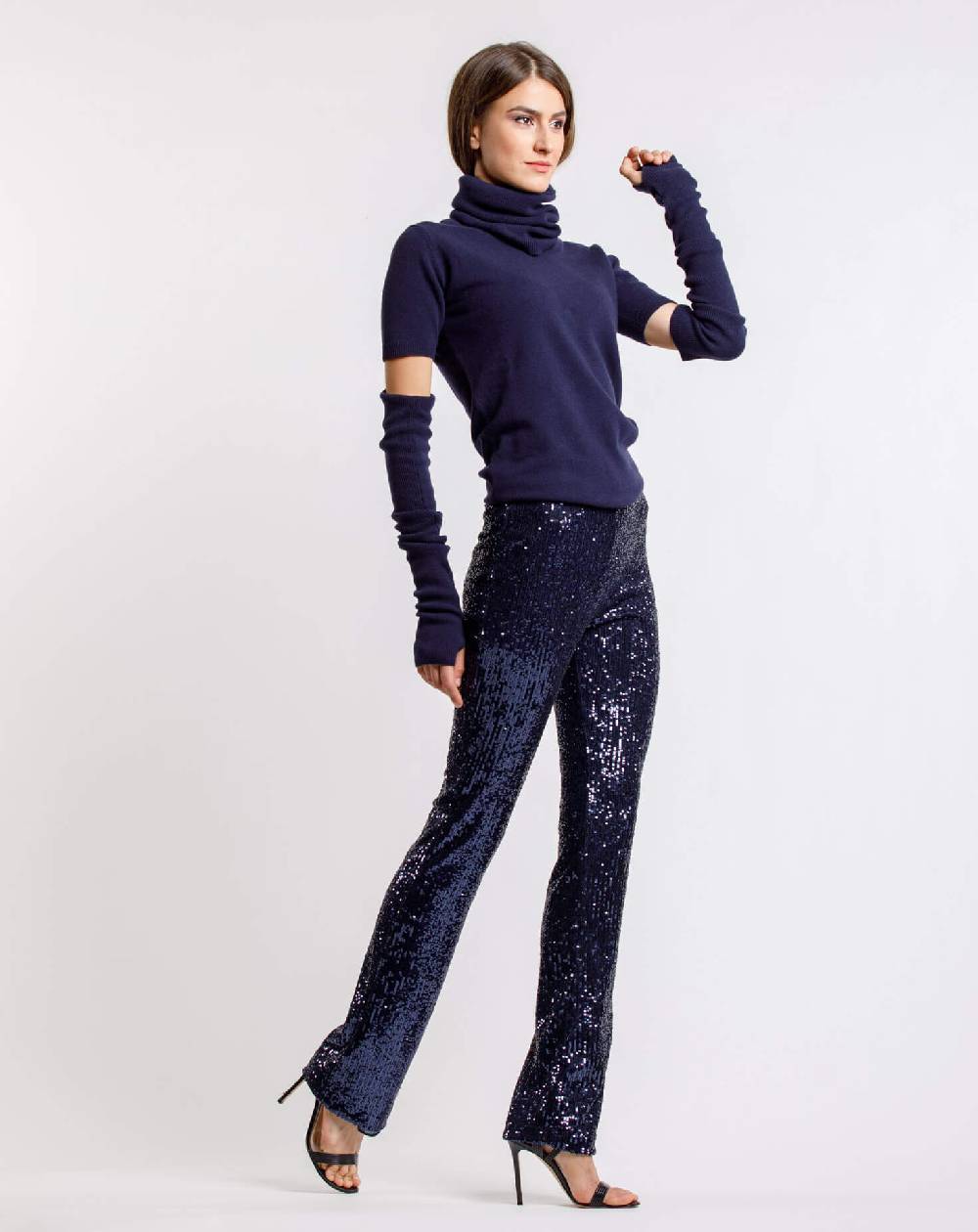 Le Twins Pantalone Raffaella – Paillettes Blu Soddisfazione Garantita