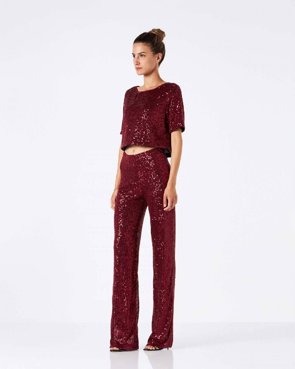 Le Twins Pantalone Raffaella – Paillettes Bordeaux Qualità Garantita