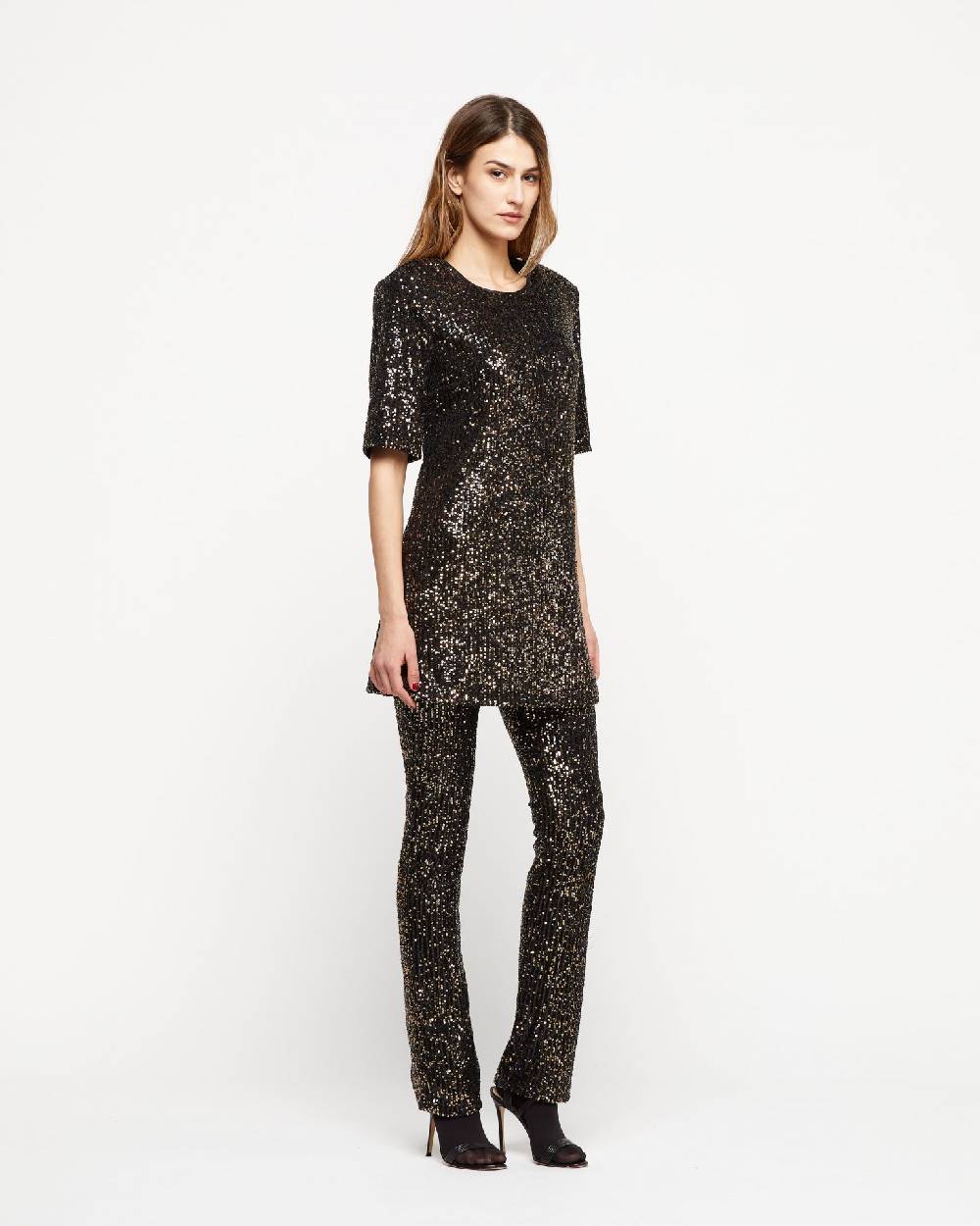 Le Twins Pantalone Raffaella – Paillettes Nero e Oro Negozi Online