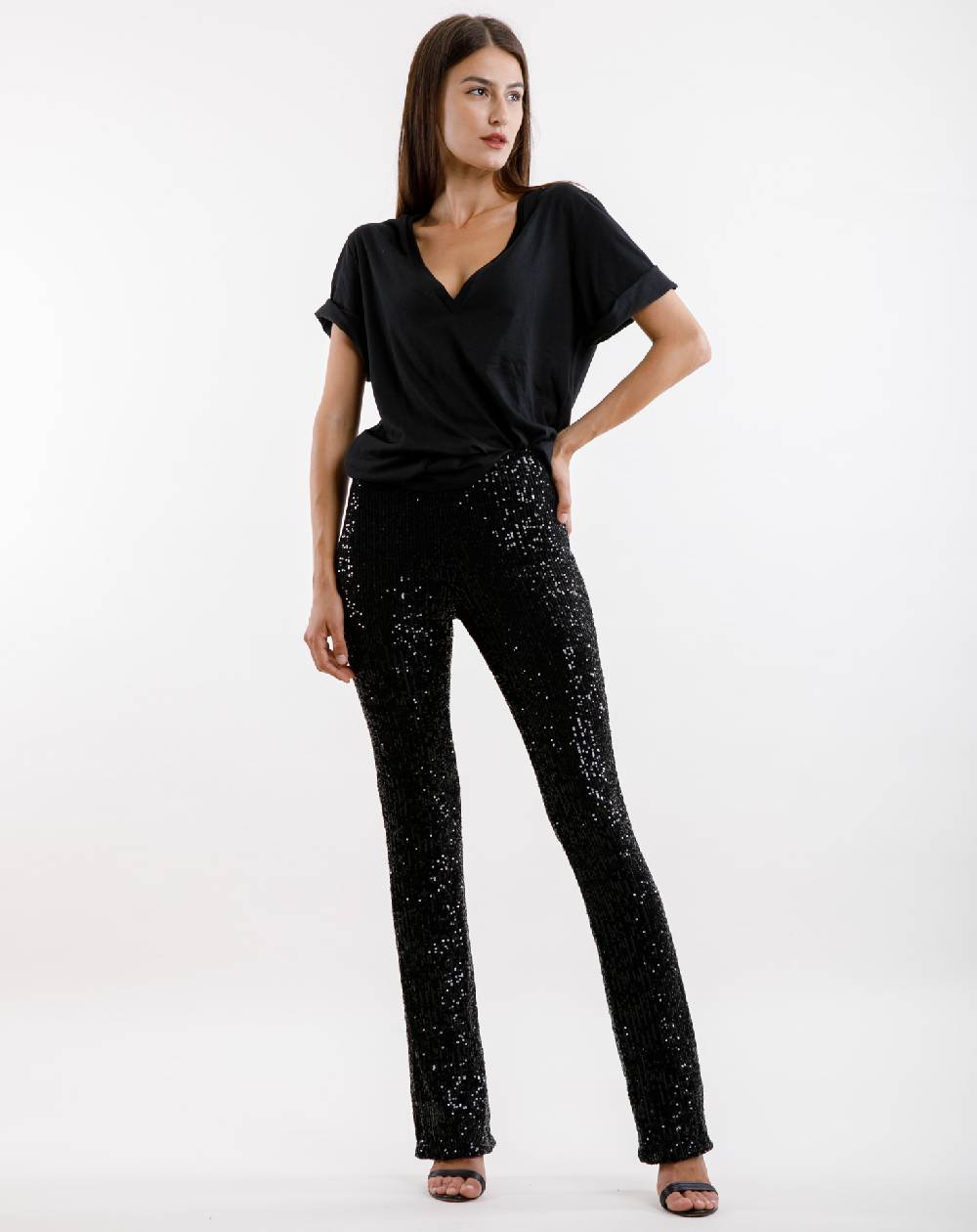 Le Twins Pantalone Raffaella – Paillettes Nero Vendita Economica