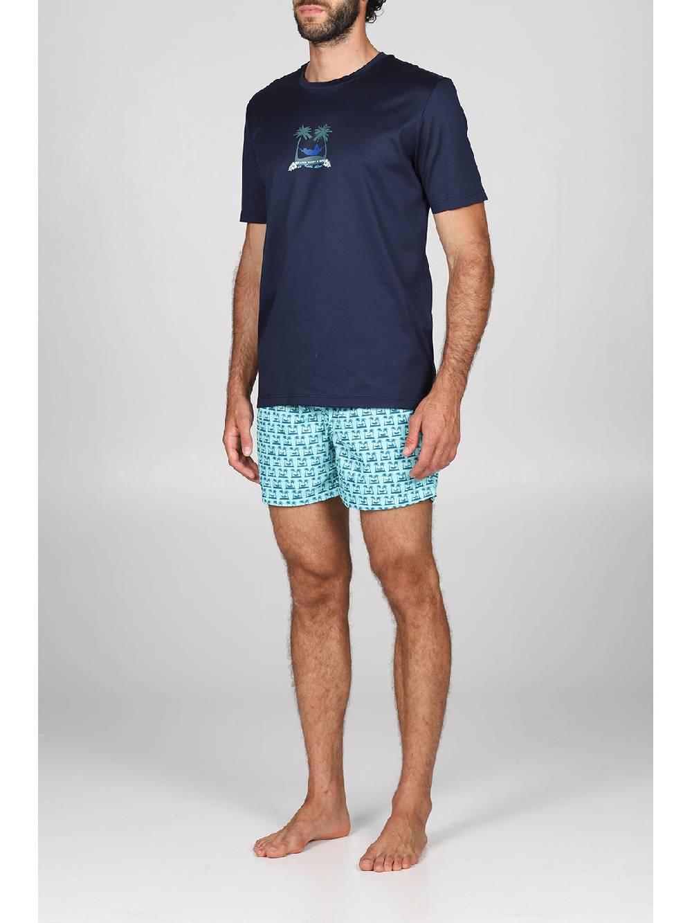 Julipet T-shirt in jersey di puro cotone blu, con stampa piazzata "palme" 2025