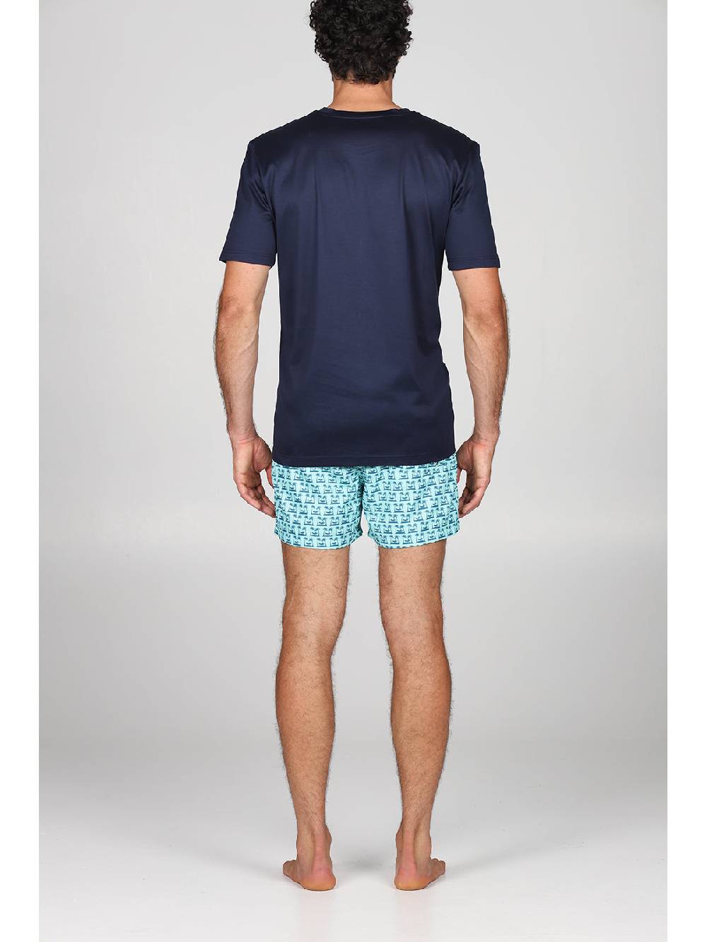 Julipet T-shirt in jersey di puro cotone blu, con stampa piazzata "palme" 2025