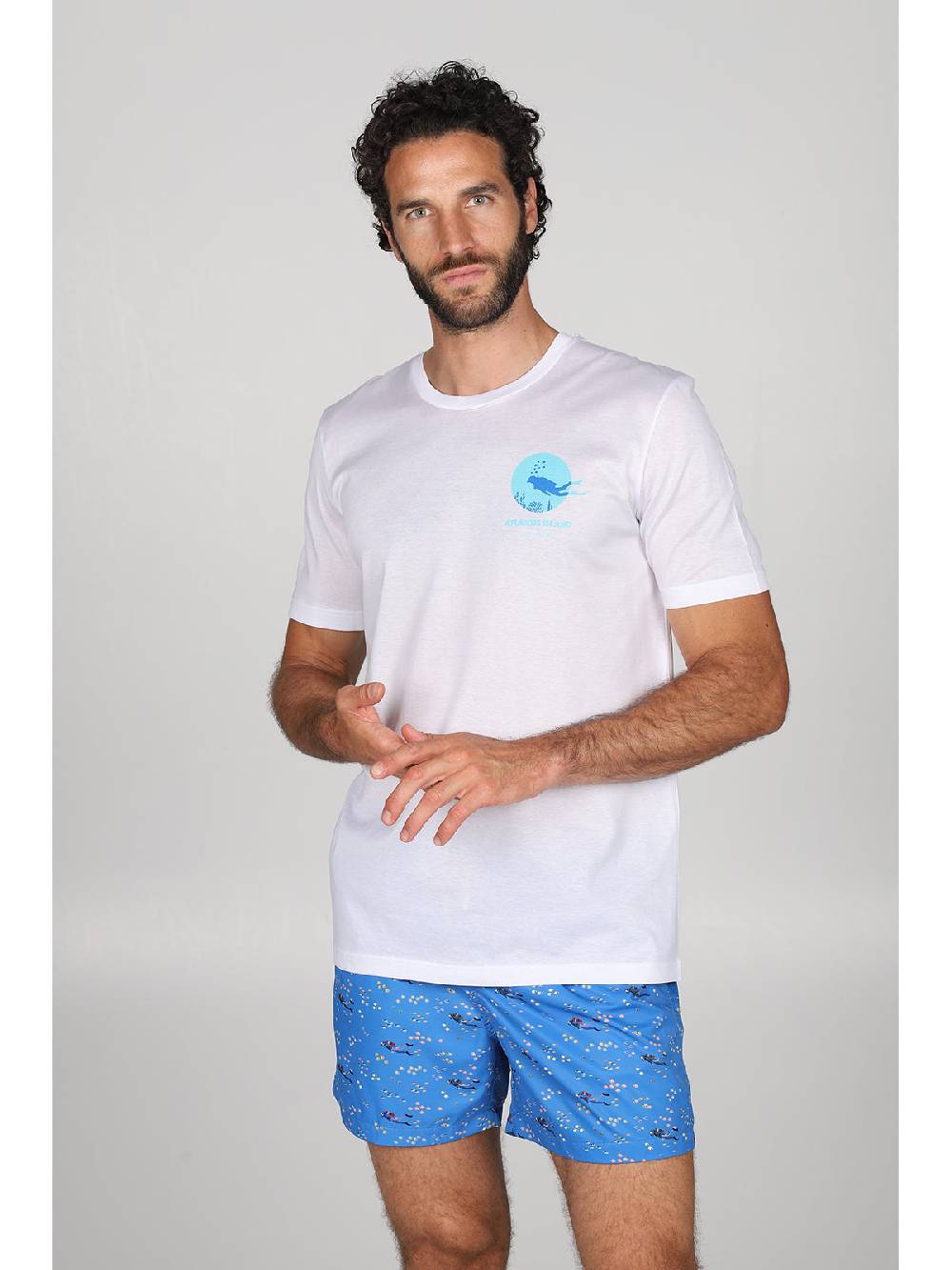 Julipet T-shirt in jersey di puro cotone bianco, con stampa piazzata "sub" Vendita