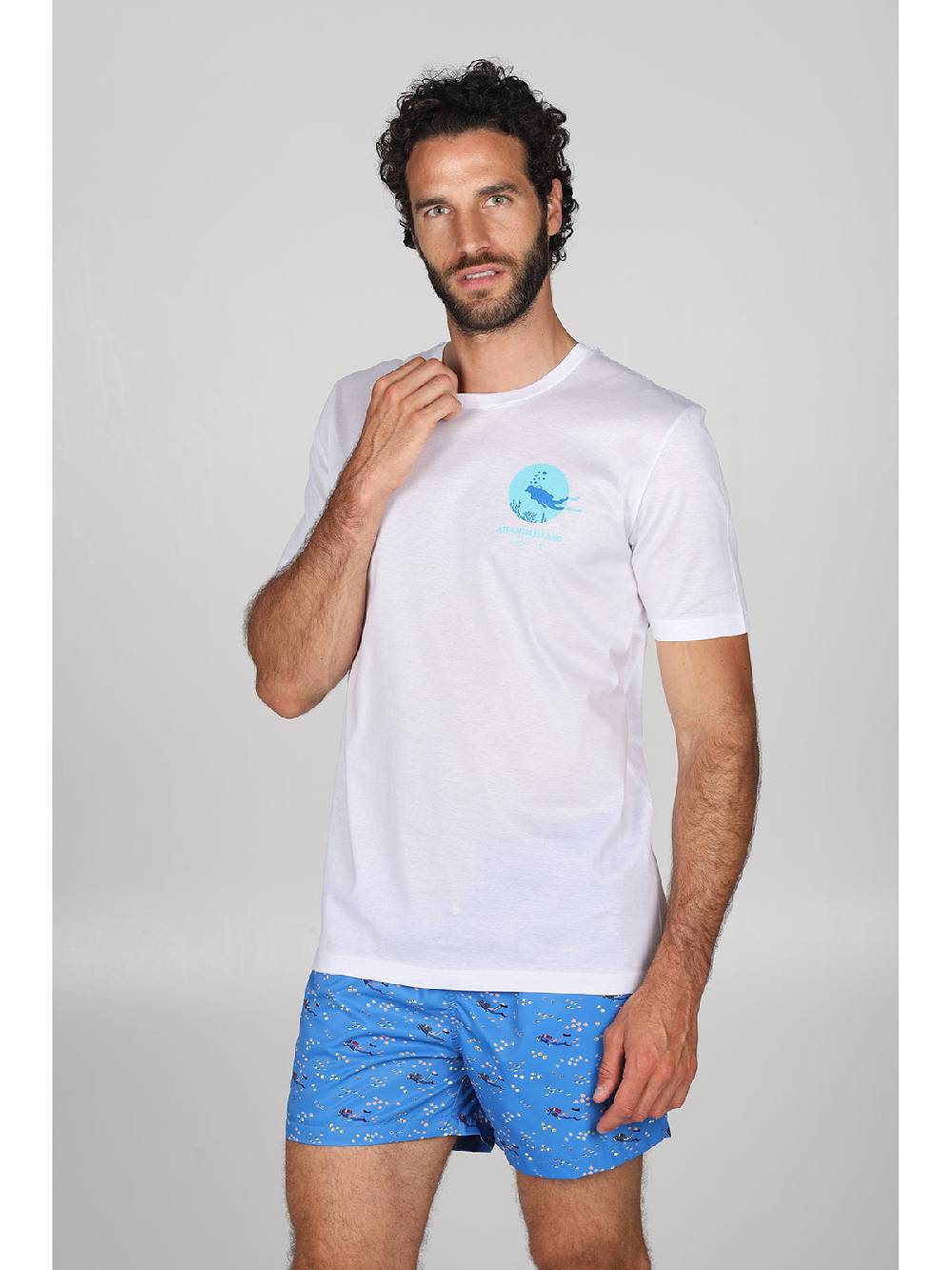 Julipet T-shirt in jersey di puro cotone bianco, con stampa piazzata "sub" Vendita