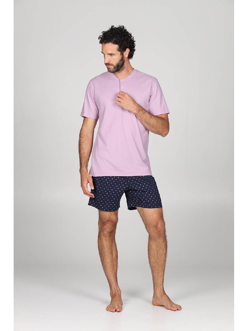 Julipet Pigiama corto in traspirante jersey di puro cotone fantasia tetris nei pantaloncini Vendita Calda