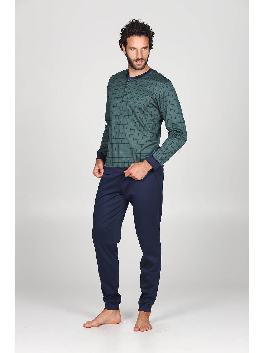 Julipet Pigiama serafino con maglia disegni a quadri, in ricercato luxury jersey Saldi Di Fabbrica