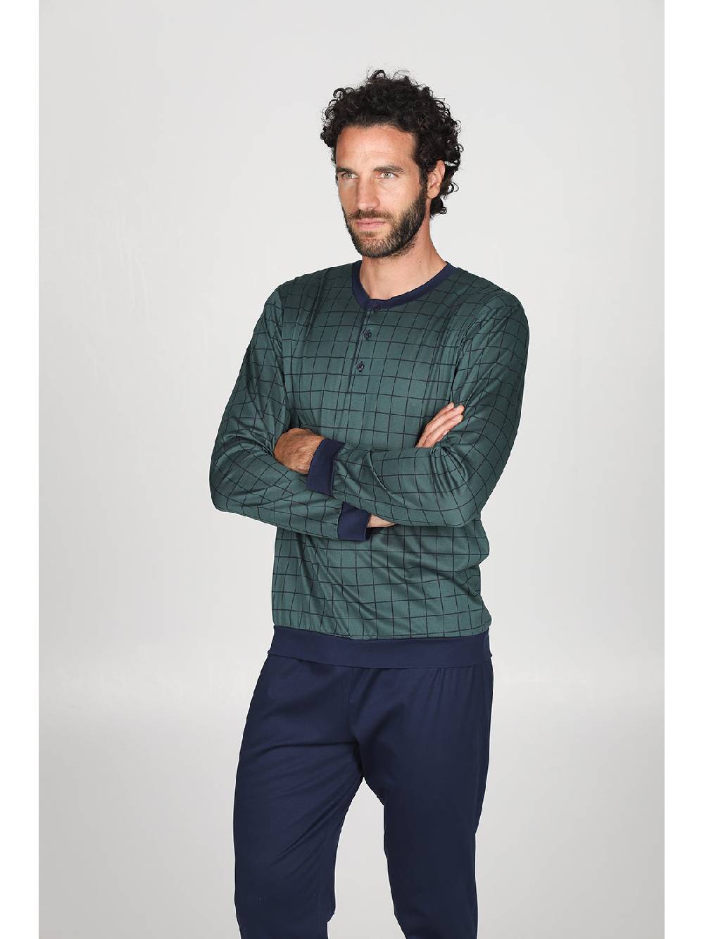 Julipet Pigiama serafino con maglia disegni a quadri, in ricercato luxury jersey Saldi Di Fabbrica