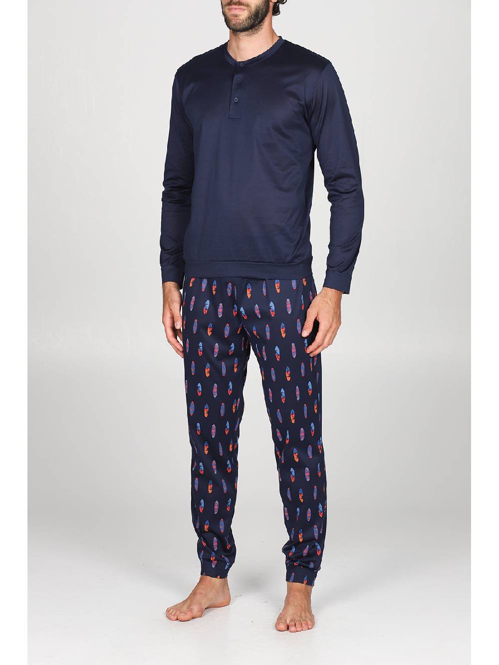 Julipet Pigiama serafino in puro cotone mercerizzato, dalla mano setosa in fantasia "surf" Online Outlet
