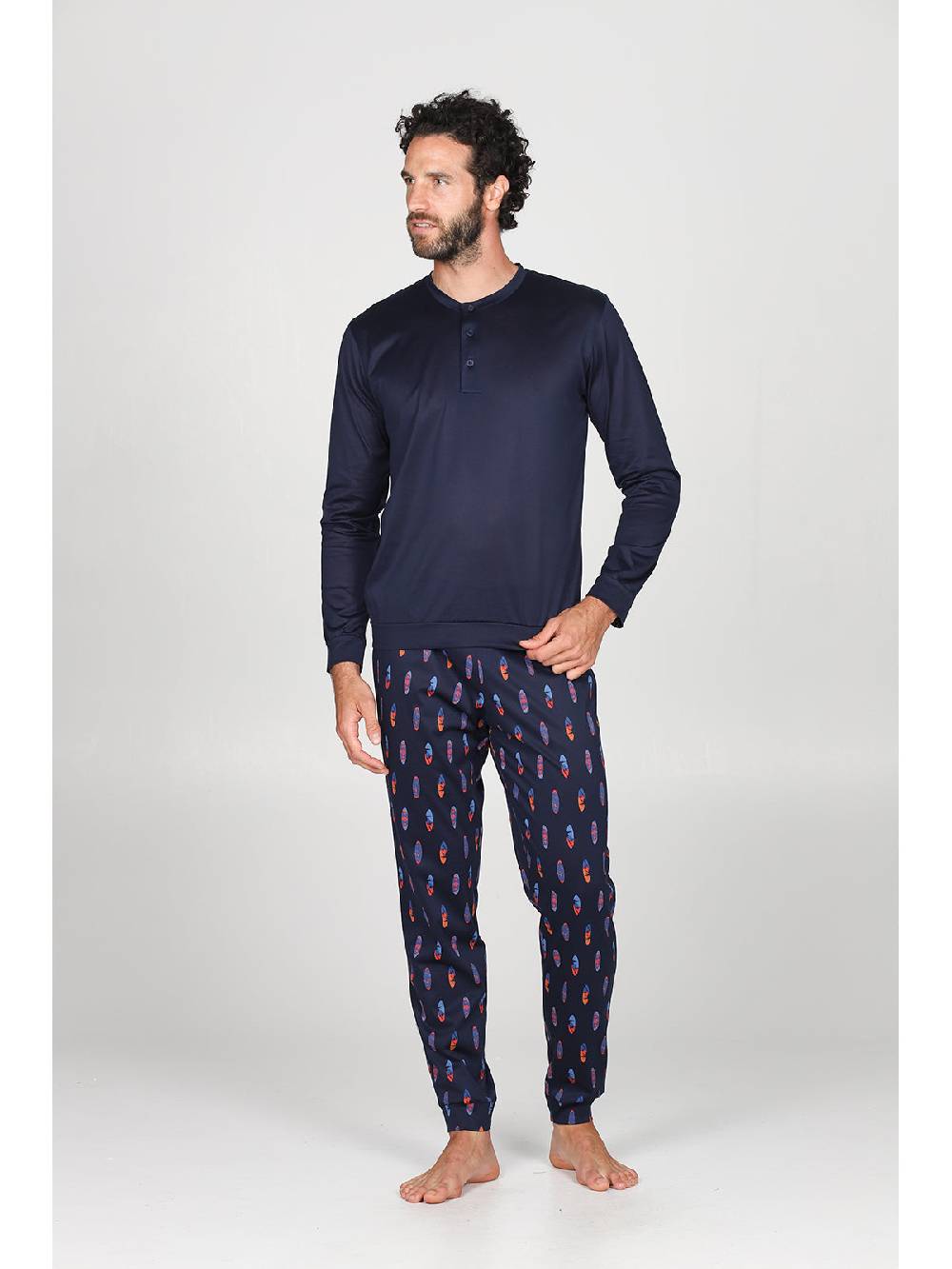 Julipet Pigiama serafino in puro cotone mercerizzato, dalla mano setosa in fantasia "surf" Online Outlet