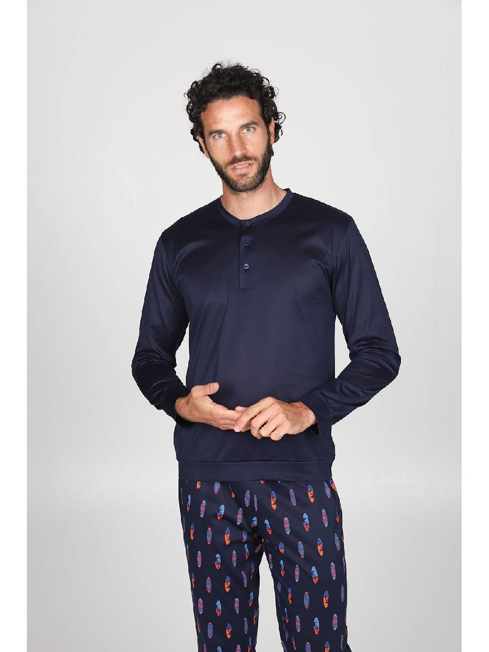 Julipet Pigiama serafino in puro cotone mercerizzato, dalla mano setosa in fantasia "surf" Online Outlet