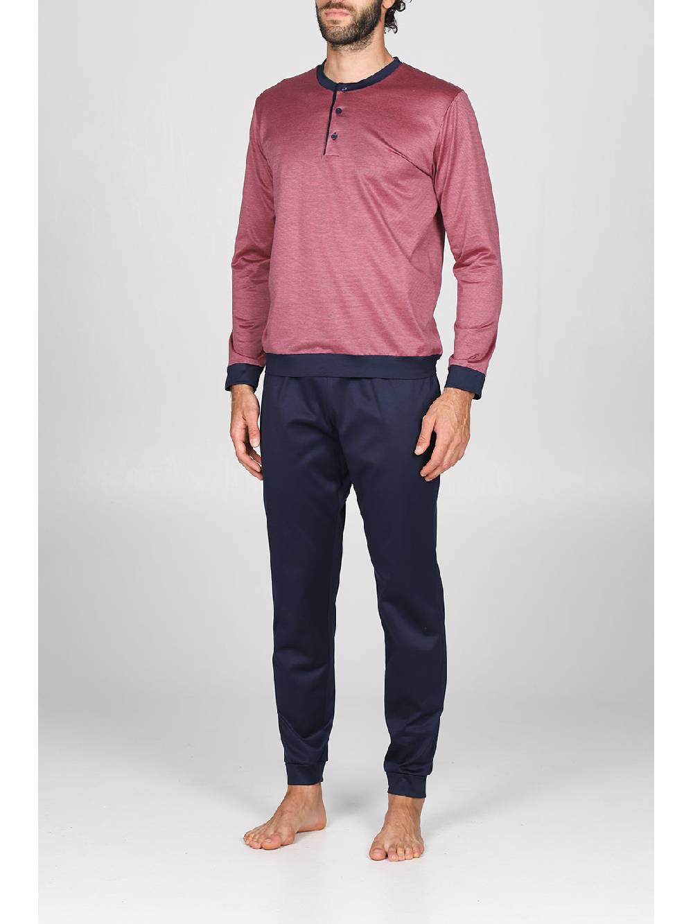 Julipet Pigiama in pregiato 100% filoscozia tinto in filo bordeaux, con polsini Shopping Online