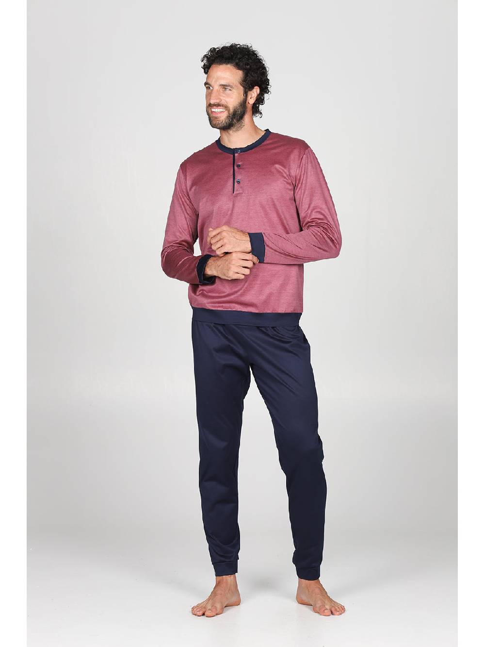 Julipet Pigiama in pregiato 100% filoscozia tinto in filo bordeaux, con polsini Shopping Online