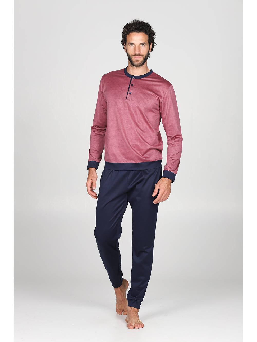 Julipet Pigiama in pregiato 100% filoscozia tinto in filo bordeaux, con polsini Shopping Online