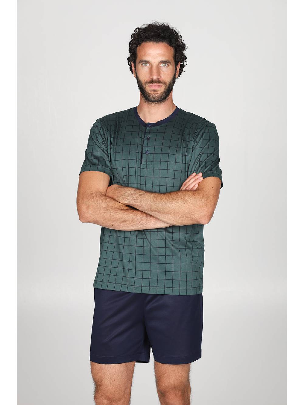 Julipet Pigiama corto con disegno a quadri, collo a serafino in ricercato luxury jersey Offerta speciale della fabbrica